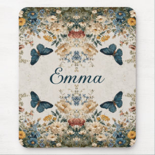 Frühlings-Schmetterling-Blumengarten im Vintage-St Mousepad