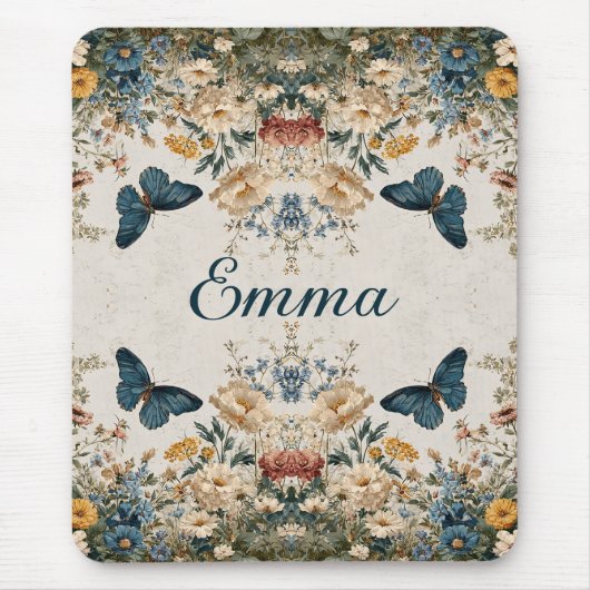 Frühlings-Schmetterling-Blumengarten im Vintage-St Mousepad (Vorne)