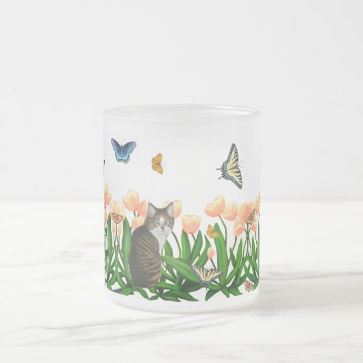Frühlings-Schmetterlings-Garten-Katzen-Tasse Mattglastasse (Mittel)