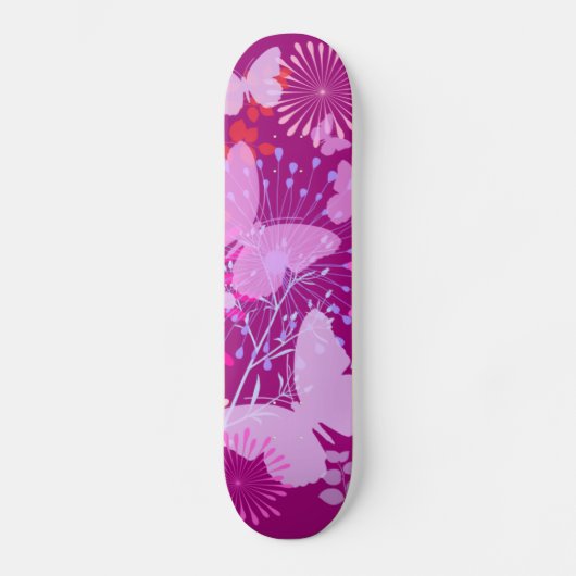 Frühlings-Schmetterlings-Garten vibrierendes lila Skateboard (Vorderseite)
