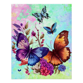 Frühlings-Schmetterlings-Wildblumenwiese Poster