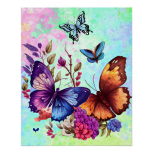Frühlings-Schmetterlings-Wildblumenwiese Poster