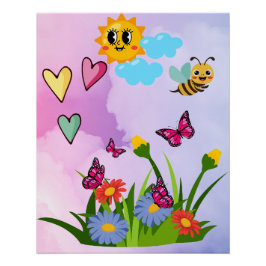 Frühlings-Schmetterlings-Wildblumenwiese Poster