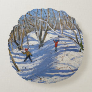 Frühlings-Schnee New-Haven Derbyshire 2008 Rundes Kissen