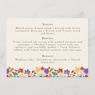 Frühlings-Senf-Gelb-Violette Wiesenblumen-Hochzeit Menükarte