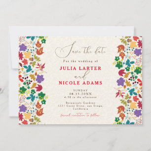 Frühlings-Senf-Gelb-Violette Wiesenblumen-Hochzeit Save The Date