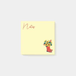Frühlings-Sonnenblumen und Regenstiefel  Post-it Klebezettel