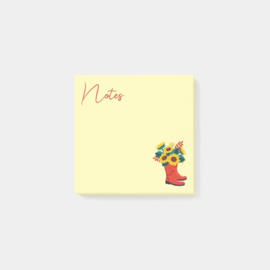 Frühlings-Sonnenblumen und Regenstiefel Post-it Klebezettel (Vorderseite)