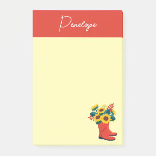 Frühlings-Sonnenblumen und Regenstiefel Post-it Klebezettel