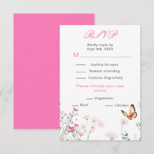 Frühlings-Tiefrosa-Schmetterling Florale Hochzeit RSVP Karte
