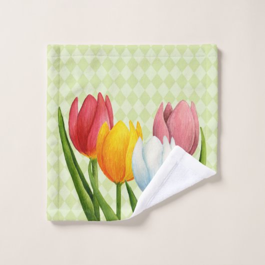 Frühlings-Tulpen Badhandtuch Set (Waschlappen)
