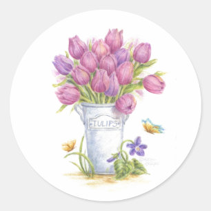 Frühlings-Tulpen-Eimer-Aufkleber Runder Aufkleber