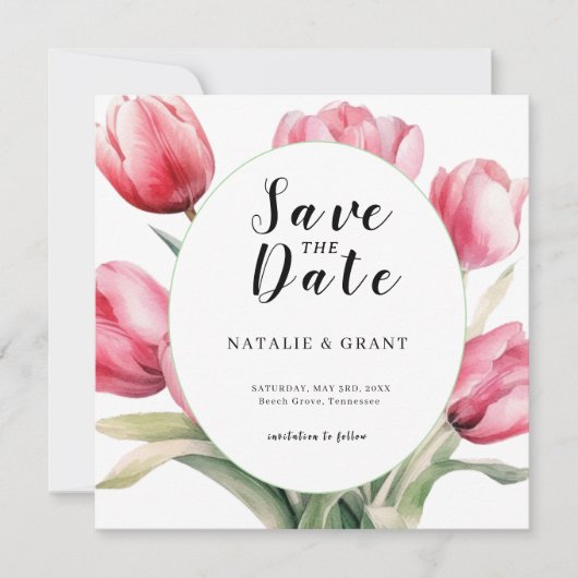 Frühlings-Tulpen-Hochzeit Save The Date (Vorderseite)