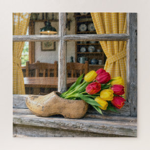 Frühlings-Tulpen in einem holländischen Holzschuh Puzzle