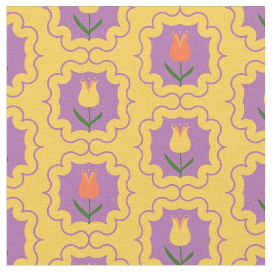 Frühlings-Tulpen in Rahmen - Retro-Blumenmuster Stoff (Nahaufnahme)