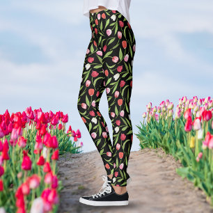 Frühlings-Tulpen Rot und Rosa Aquarell Blumen Schw Leggings