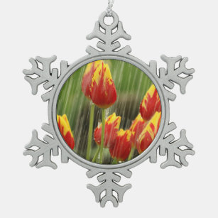 Frühlings-Tulpen Schneeflocken Zinn-Ornament