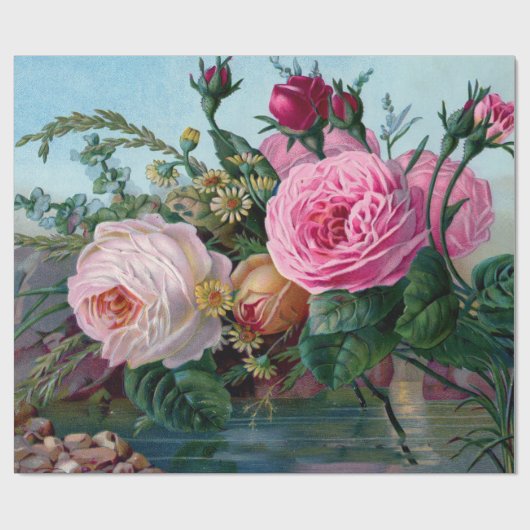 Frühlings-Vintage Blumen-Leinenverpackungs-Papier Geschenkpapier (Flach)