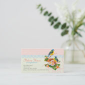 Frühlings-Vintage niedliche Vogel-Paare und Nest Visitenkarte (Stehend Vorderseite)