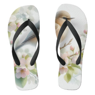 Frühlings-Vogel-Kirschblüten-Aquarell Badesandalen