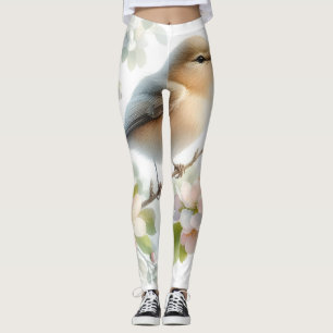 Frühlings-Vogel-Kirschblüten-Aquarell Leggings