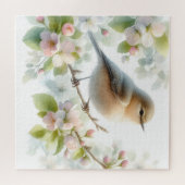 Frühlings-Vogel-Kirschblüten-Aquarell Puzzle (Horizontal)