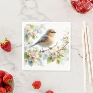 Frühlings-Vogel-Kirschblüten-Aquarell Serviette