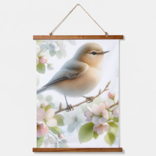 Frühlings-Vogel-Kirschblüten-Aquarell Wandteppich Mit Holzrahmen