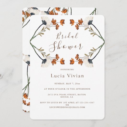 Frühlings-Wildblume Great Patten-Brautparty Einladung (Vorne/Hinten)