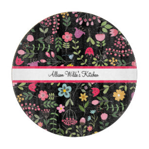 Frühlings-Wildblumen Florals auf schwarz Personali Schneidebrett