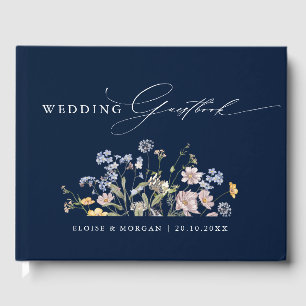 Frühlings-Wildblumenwiese Garten Hochzeit in Navy  Gästebuch