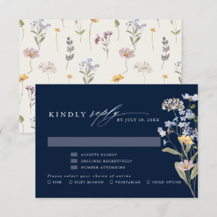 Frühlings-Wildblumenwiese Garten Hochzeit in Navy- RSVP Karte