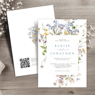Frühlings-Wildblumenwiese-Garten-QR-Code-Hochzeit  Einladung