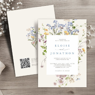 Frühlings-Wildblumenwiese-Garten-QR-Code-Hochzeit  Einladung