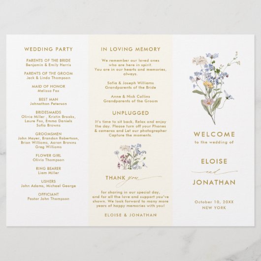 Frühlings-Wildblumenwiese Goldene Hochzeitsprogram (Vorderseite)
