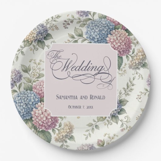 Frühlings-Zarte Hortensien-Blumen-Hochzeit Pappteller (Vorderseite)