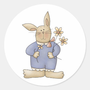Frühlings-Zeit · Osterhase mit Blumen Runder Aufkleber
