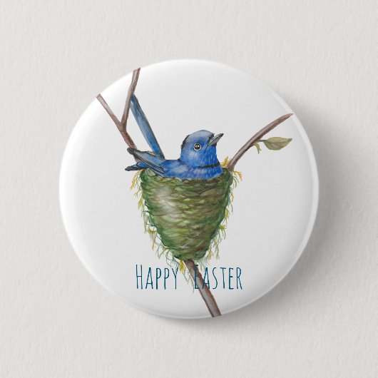 Frühlingsarm: Adorable Bird in einem Nest Button (Vorderseite)