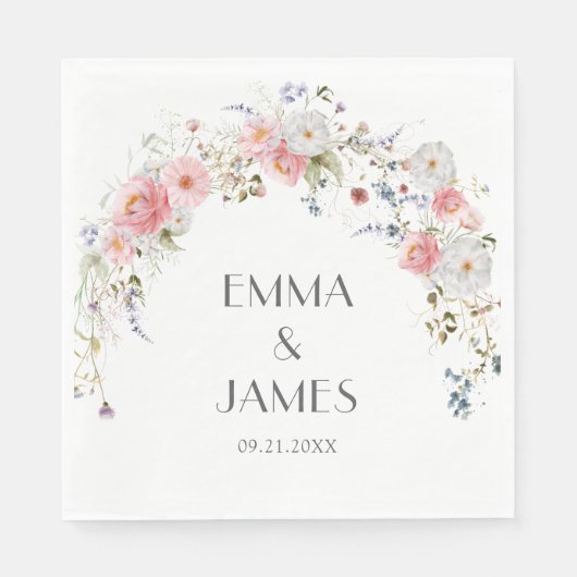 Frühlingsarme Wildblumen Rosa Weißes Hochzeitssäng Serviette (Vorderseite)