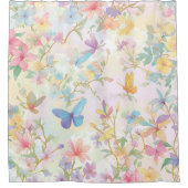 Frühlingsbadezimmer, Wildblumen und Schmetterlinge Duschvorhang (Vorderseite)