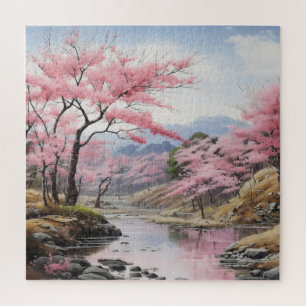 Frühlingsbäume Flusslandschaft Puzzle
