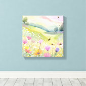 Frühlingsbeere Blume Fields | Blütenfarbene Natur Leinwanddruck (Insitu (Holzboden))