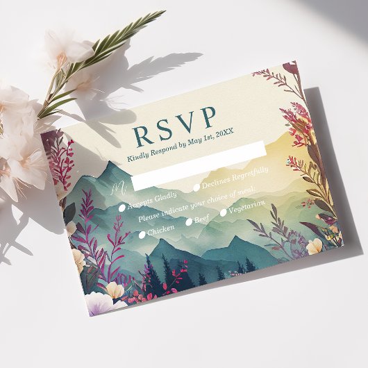 Frühlingsbergkarte für Blumenzehen RSVP Karte