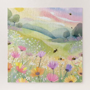 Frühlingsbienen Blumenfelder   Blumige Farbige Nat Puzzle