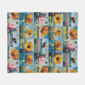 Frühlingsbienen und Wildblumen Patchwork Fleecedecke (Vorderseite (Horizontal))