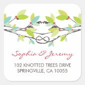 FrühlingsBlätter Knotted Liebe Trees Whimsical Wed Quadratischer Aufkleber (Vorderseite)