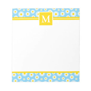 Frühlingsblaue Gänseblümchen-Monogramm Notizblock