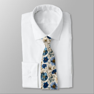Frühlingsblaue und cremefarbene Blumen  Krawatte