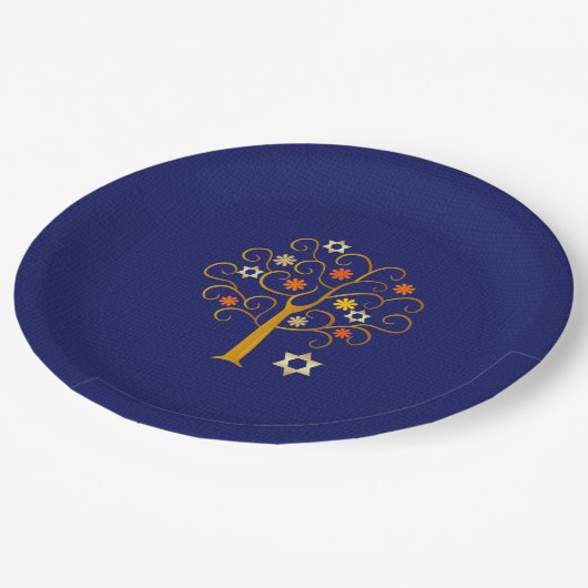 Frühlingsblühende Bäume Pessach Feier Pappteller (Schrägansicht)