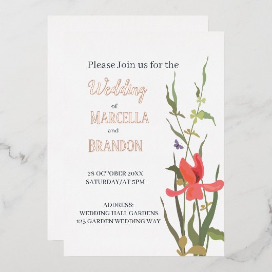 Frühlingsblühende Blütenhochzeit Folieneinladung (Vorderseite/Rückseite)